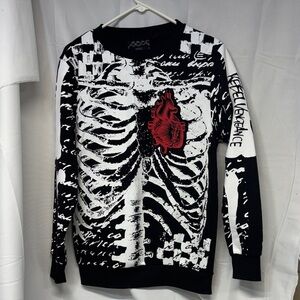 Rebel Vengence Skeleton Red Heart Black Long Sleeve Pull Over Sweatshirt small